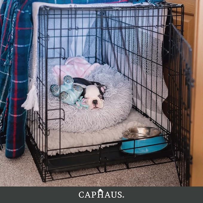 CAPHAUS Foldable Dog Crate Wire Metal Dog Kennel w/Divider Panel, Leak-Proof Pan & Protecting Feet, Single & Double Door, Small, Medium & Large Dog Crate Indoor Wire Dog Cage, 36” w/Double Doors