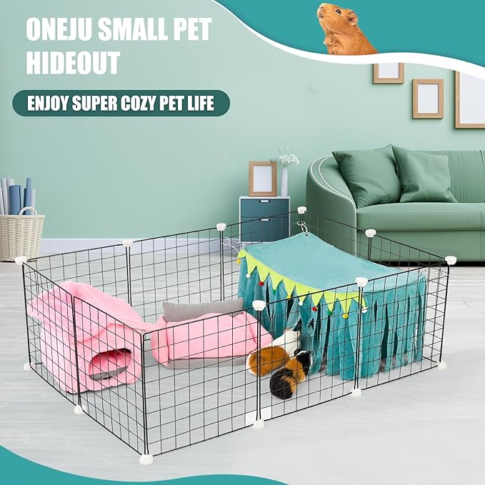 Guinea Pig Hideout - Guinea Pig Corner Hideout, Four-Sided Fringes, Rectangular Top and Washable Hides, Suitable Hides for Guinea Pigs and Rabbit, No Metal Fences, Green
