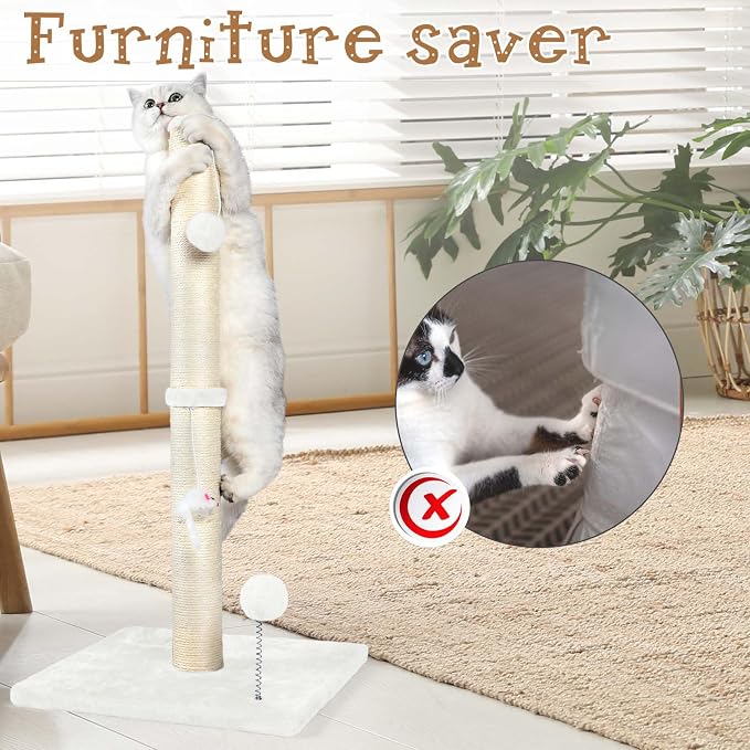 ANWA 32" Tall Sisal Cat Scratching Posts Tree for Indoor Cats Adults, White - Image 6