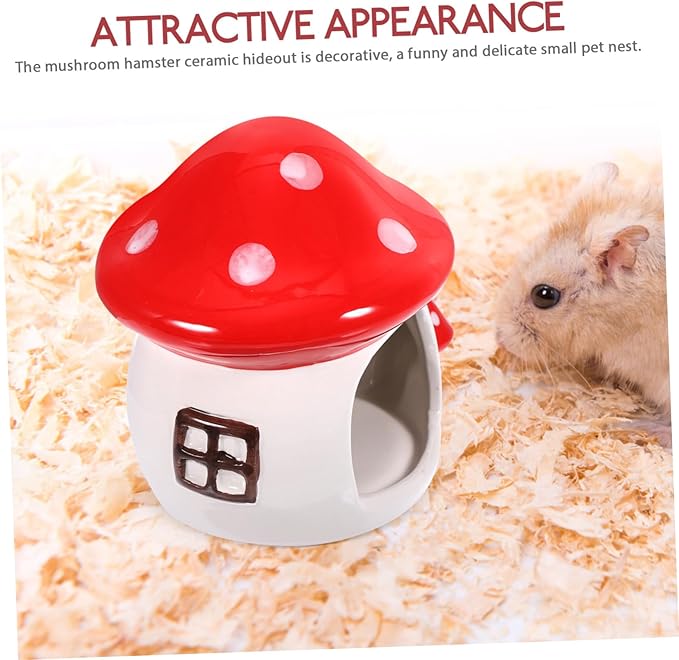 ABOOFAN Ceramic Hamster Hideout Mushroom Design Cooling Nest Small Animal Habitat Shelter for Dwarf Hamsters Gerbils and Mice
