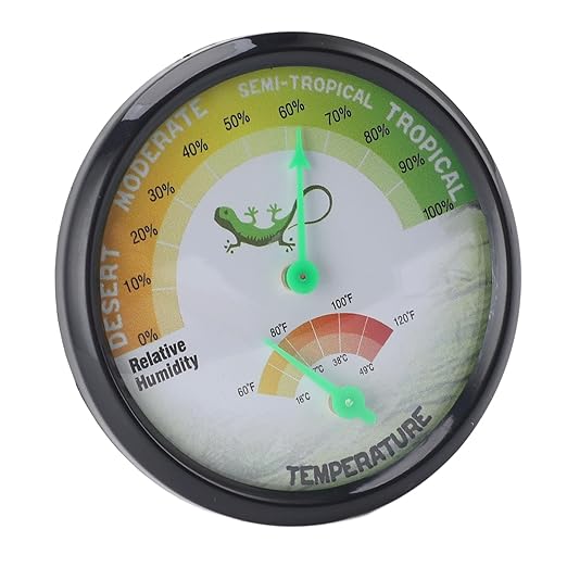 Fdit High Precision Mechanical Dial Thermometer Hygrometer Temperature Humidity for Pets Reptiles, No Battery Needed ABS PC Aluminum Dial Compact Design for Pet Crate or Small Spaces