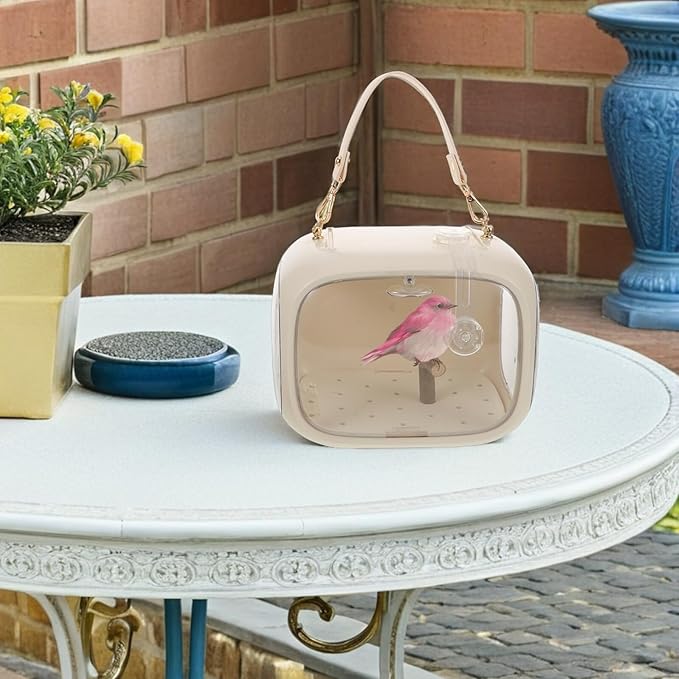 Portable Parrot Travel Cage with Adjustable Strap, Breathable Bird Carrier Cage with Standing Perch for Outdoor Transport and Holiday Use