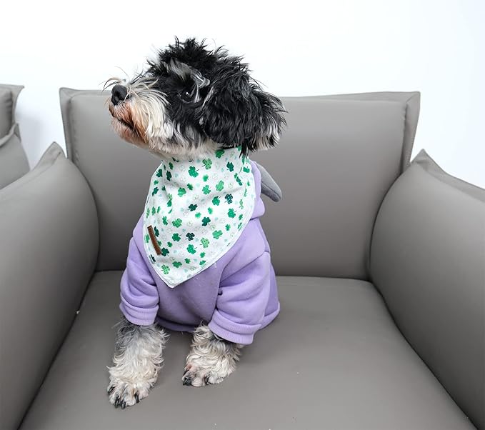 St. Patrick's Dog Bandana, Shamrock Triangle Bid Scarf for Small Medium Pets, Cotton Kerchief for Girl Boy Dogs or Cats, Cute Spring Green Puppy Bandana