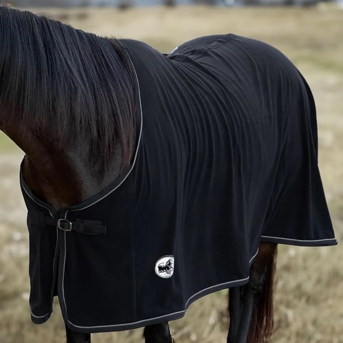 Jeffers Equine Elite Fleece Horse Cooler Blanket, 69 Inch – Soft, Adjustable Fit, Lightweight, Easy Care, Moisture Wicking Cooling Sheet with Surcingle for Post Exercise, Travel for Horses – Black