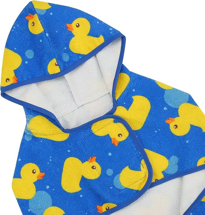 HDE Dog Bathrobe Super Absorbent Quick Drying Puppy Towel Wrap Coat Adjustable After Bath Robes with Hood for Dog Sizes S-XXL Blue Rubber Ducks M
