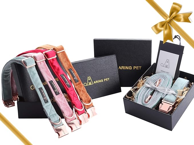 ARING PET Dog Collar and Leash, Velvet Dog Collar and Leash Set, Soft & Comfy, Adjustable Collars for Dogs Medium
