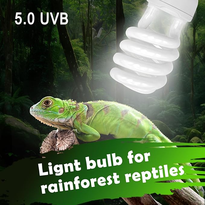 UVB Reptile Light, 5.0 26W UVA UVB Light for Reptiles, Spiral Compact Fluorescent UVB Bulb for Chameleons Tortoise Iguanas and Snakes