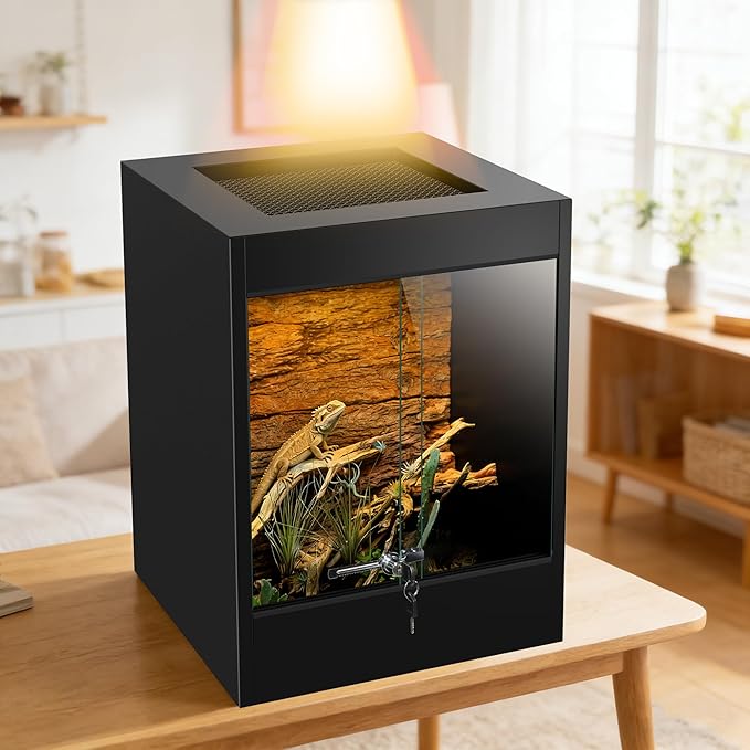 65 Gallon Bearded Dragon Tank, PVC Reptile Enclosure Terrarium, Front Opening Reptile Tank 36x23.6x17.7 with Tempered Glass, Sliding Door & Screen Top for Leopard Geckos, Snakes, Ball Pythons, Lizards