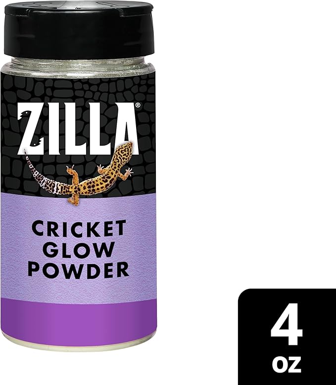 Zilla Cricket Glow Powder — add to Reptile Food for a Fun Twist, More exciting Than Plain Calcium Powder Fluoresces Under Black Light, Ideal for Insectivores, 4 Ounces