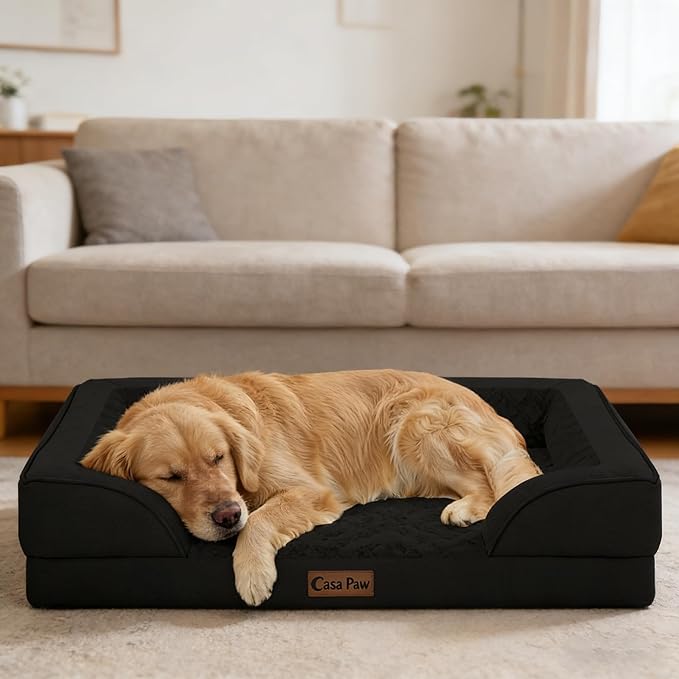 Orthopedic Dog Beds for Extra Large Sized Dogs, Waterproof Memory Foam XL Pet Bed with Sides 48x30Inch, Non-Slip and Egg-Crate Foam Big Dog Couch Bed with Removable Washable Cover, Black