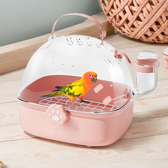 Bird Carrier Cage with Water Bottle, Portable Parrot Travel Carrier Cage for Parrots, Hamster, Guinea Pig, Lovebird, Budgies, Small Animal, 17x16x18 cm