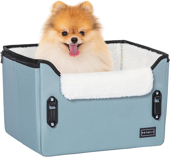 PETSFIT Dog Car Seats for Small Dogs โ Patented Safety Buckles โ Safety Tether โ Foldable Travel Dog Booster Car Seat Reduces Anxiety & Road Trips โ Stable Frame, Fits Front/Back Seat (Mint Green)