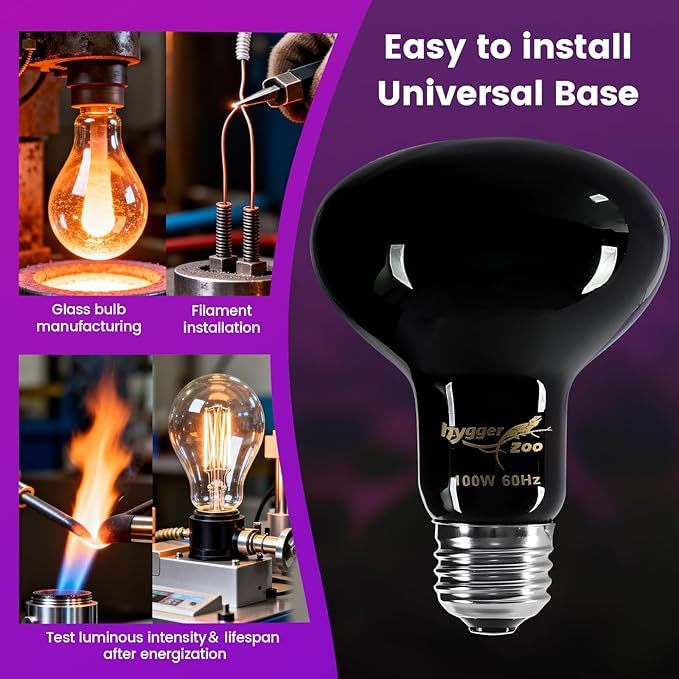 75W Reptile Night Light Bulb – 2-Pack Moonlight Purple Glow, Gentle Heat & UVA for Nocturnal Basking, E26 Base, Perfect for Bearded Dragon, Lizard, Turtle, Chicken