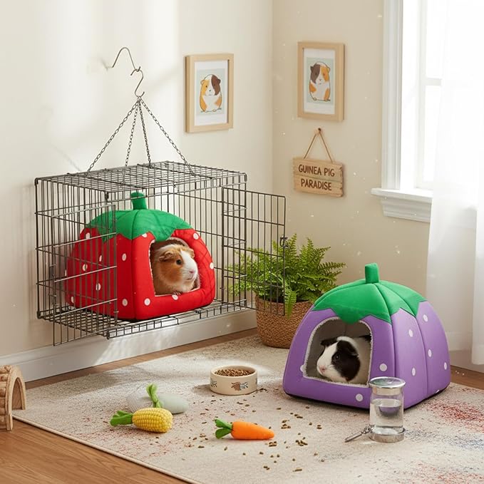 Novabright 4 Pack Guinea Pig Hideout Bed Dwarf Rabbit Bed Sleeping Fleece House Washable Cave Cage Accessories for Little Bunny Ferret Chinchilla Hedgehog (10.2x10.2x9.5 Inches,Fruit Style)