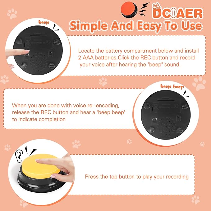 Dog Buttons for Communication,Talking Buttons for Dogs,6 Recordable Sound Buttons + 24 Scene Patterns + 1 Dog Button Mat+ 12 AAA Batteries,30 Seconds Dog Buttons for Pet Sound Training Toy