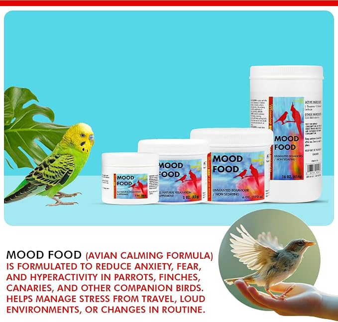 Morning Bird Mood Food 3 oz – Natural Calming Supplement for Birds – Non-Sedating - Unwanted Behavior, Feather Plucking & Aggression – Gentle Stress Relief Achieved with Amino Acids and B-Vitamins