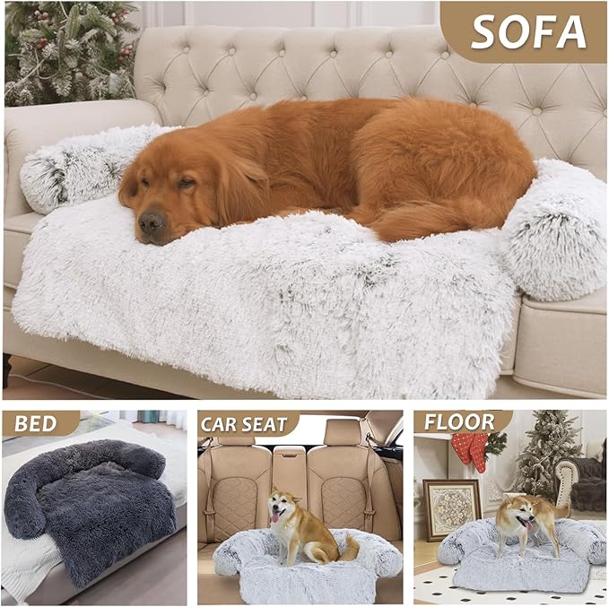 Tinaco Calming Dogs/Cats Bed Mats, Dog Pad Washable Removable Couch Cover, Plush Long Fur Mat for Pets, Waterproof Lining, Perfect for Small, Medium and Large Dogs and Cats (Desert Brown, 59"x39")