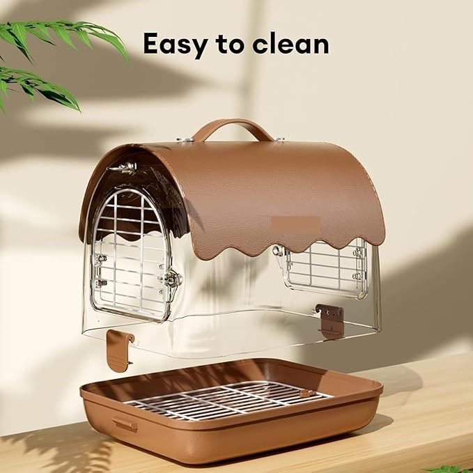 Ruvoo Bird Cage Birdcage Bird Carrier Backpack with Perch, Transparent Travel Bird Cage Bag with Shade Cover Visible Window for Parrots Budgie Bird Cages (Color : Brown)