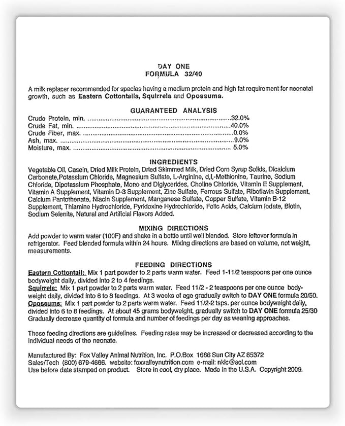 Fox Valley Henry's Healthy Pets Day ONE 32/40 Formula for Squirrels, Rabbits and Opossums (3.5)