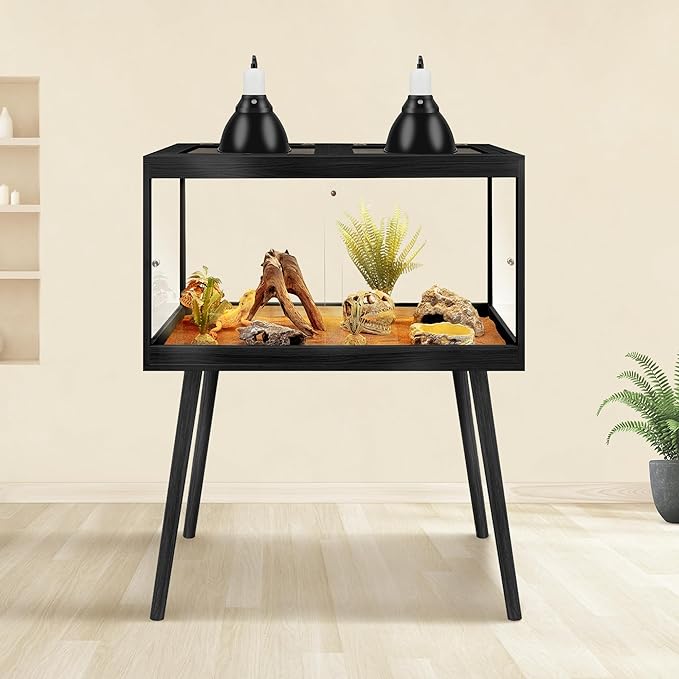 PROLEE Reptile Enclosure with Leg, 30 Gallons Bearded Dragon Tank, Tempered Glass Lizard Tank with Metal Mesh Tops and Lockable Door, Spacious Reptile Habitat for Snake,Lizard (Black)