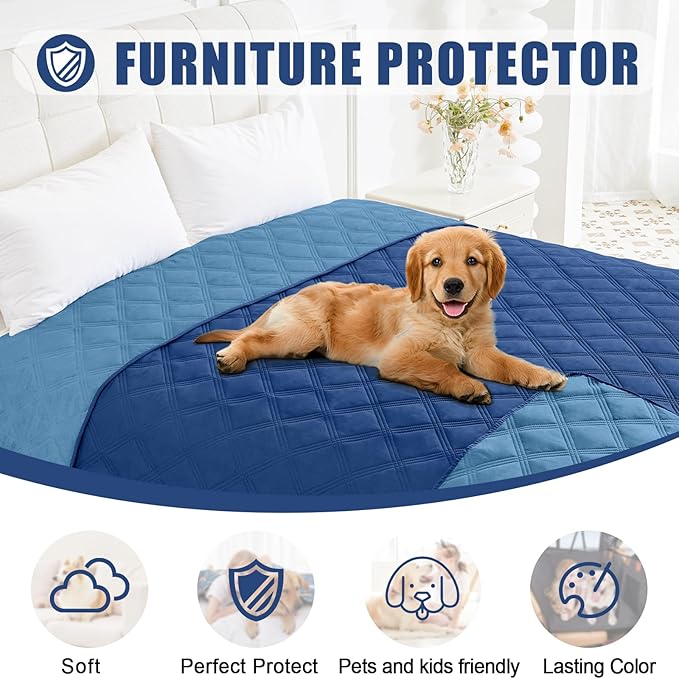 Smiry Waterproof Dog Bed Cover Blanket 30x82, Soft Reversible Pet Blanket, Washable Leakproof Cats Dogs Couch Cover for Sofa, Couch, Furniture, Lattice, Navy/Blue