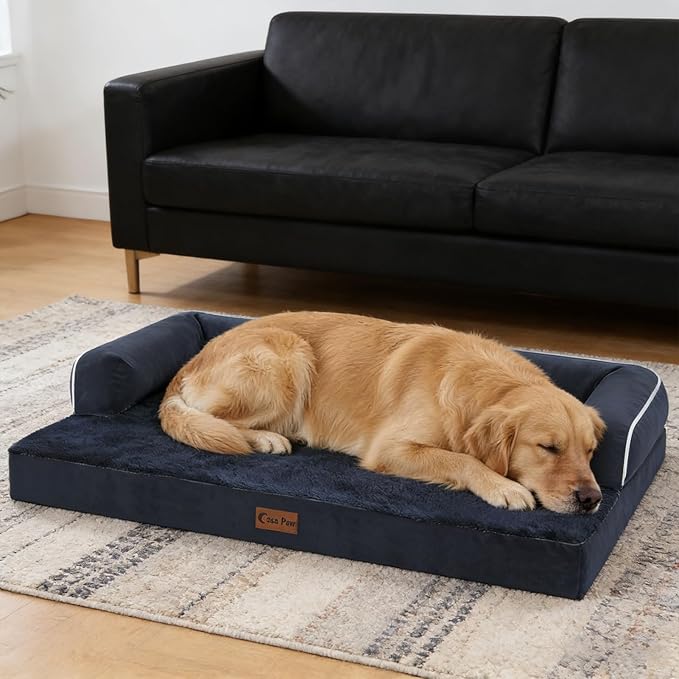Orthopedic Dog Beds for Extra Large Dogs, Waterproof Egg Crate Foam XL Dog Bed with Sides 41x27Inch, Washable Big Dogs Couch Beds with Removable Cover and Nonskid Bottom, Navy Blue