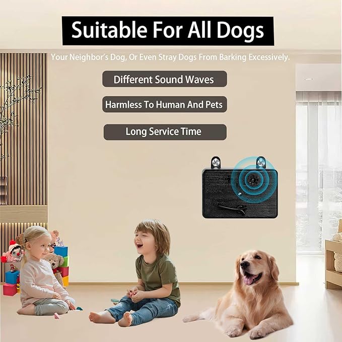 Anti Barking Device, 50 FT Ultrasonic Dog Barking Control Device, Neighbor Dog Silencer, 4 Modes Bark Box, Dog Barking Silencer for Indoor and Outdoor Use, Waterproof Dog Barking Deterrent O