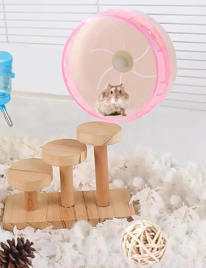 Super-Silent Hamster Exercise Wheel - Hamster Cages Toys Accessories 8.6 Inch Running Spinner Quite Runner for Small Animal Pet Gerbil Dwarf Syrian Hedgehog Rat Mouse Mice (Pink)