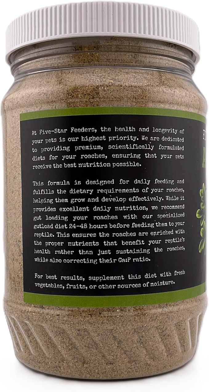 Roach Chow – Alfalfa Flavored Daily Balanced Diet for Dubia Roaches and Feeder Insects – 10 oz Plastic Jar