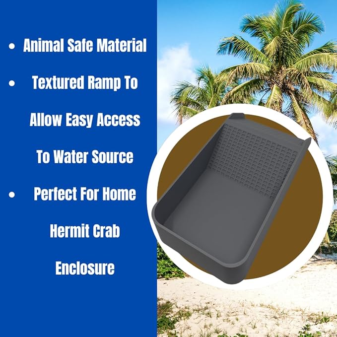 Chatelet Hermit Crab, Lizard, Turtle, Amphibian XL Watering Pool | Platform Pool Accessory with Access Ramp for Pet Habitats | 9.75" x 5" | Made in USA (X-Large) (Fresh Only, Gray)