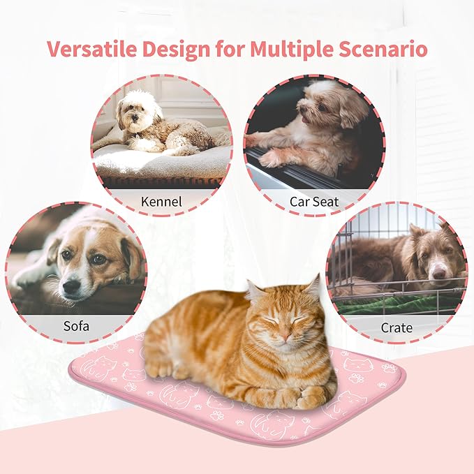 NWK Pet Cooling Mat -Q-Max>0.345 Ice Silk Cooling Mat for Dogs & Cats Portable & Washable Pet Cooling Blanket, Car Seats, Beds for Summer (Pink Cat, 20'' X 16'' X 0.3'')