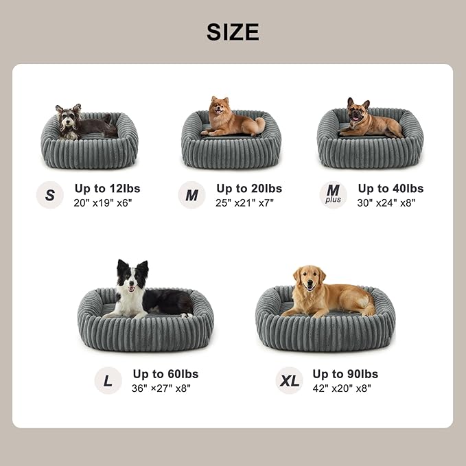 FURTIME Dog Beds Large Sized Dog, Washable Orthopedic Pet Bed with Removable Cover, Rectangle Soft Calming Sleeping Puppy Bed Durable Pet Cuddler with Anti-Slip Bottom, Grey, XL(42"x20"x8")