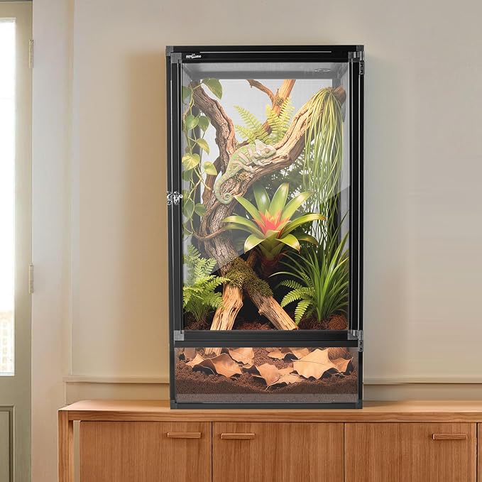 REPTI ZOO 16" x 16" x 30" Reptile Tank, Deluxe Foldable Screen Cage, 34 Gallon Vertical Terrarium with Fogger & Cable Pass, Tall Enclosure for Chameleon, Tree Frog, Crested Gecko, Arboreal Reptiles