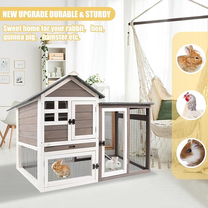 Ketive Rabbit Hutch Indoor Bunny Hutch Outdoor Wooden Rabbit Cages Indoor Rabbit Hutch with Pull Out Tray Large Rabbit Hutch Bunny Hutch Waterproof Asphalt Roof Guinea Pig Cages Pet House