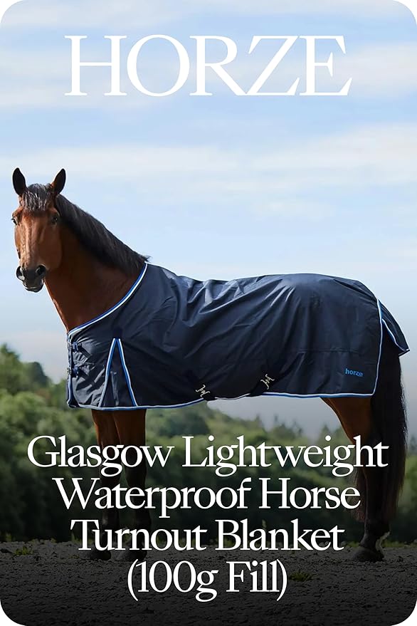 HORZE Glasgow Lightweight Waterproof Horse Turnout Blanket (100g Fill) - Dark Blue - 72 in