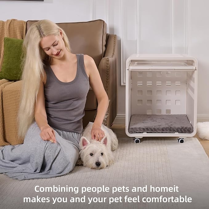 Foldable Dog Crate Furniture,Acrylic Dog Cage End Table, for Small/Medium Dogs,Durable Dog cage with Movable and Modular Design - Safe, Stylish and Convenient