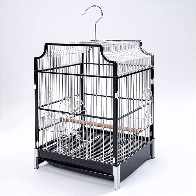 Bird Cage Wrought Iron Bird Cage Carrier Stainless Steel Portable Pet Bird Cage Travel Cage for Extra Small Finches Canaries Lovebirds Aviary Cage,Black