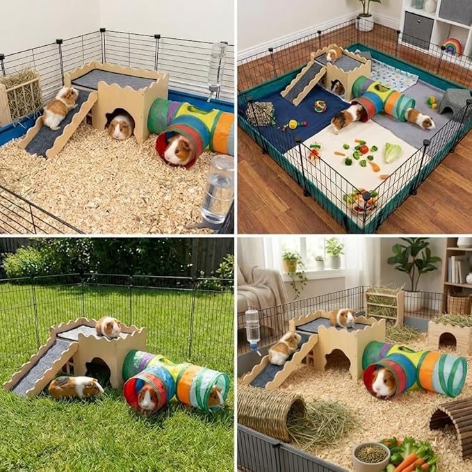 Guinea Pig Hideout Cave House - Natural Rock-Style Small Animal Hideaway for Guinea Pigs & Rabbits, Extra Large Indoor Habitat with Waterproof Liner Included, Chew Proof(Tunnel Style)