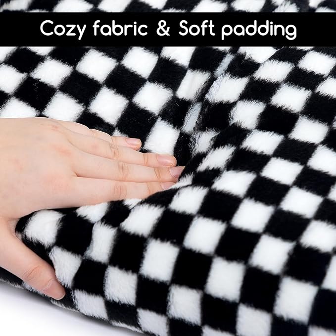 Hollypet Fluffy Dog Cat Bed Pet Couch Beds Plush Soft Warming Washable Puppy Bed for Small Medium Dogs and Large Cats, Black and White, 24" L x 18" W x 10" Th