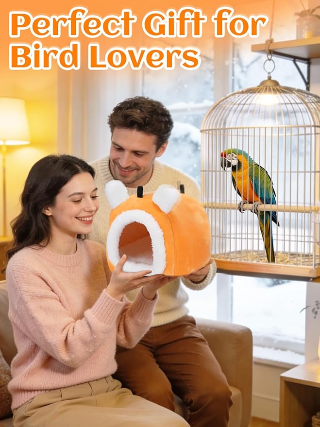 MEWTOGO Stable Warm Bird Nest - Winter Plush Comfortable Bird House with Strong Load-Bearing Mat & Wide Entry for Cage Accessories, Large Birds Bed for African Grey Macaw Amazon Parrot