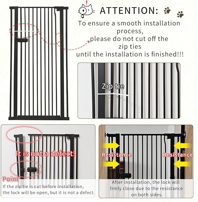 Lumizone Extra Tall Cat Gate 61.02" High Pressure Mounted Extra Wide 2025 New (17 Sizes) 1.37" Gap No Drilling Auto-Close One-Handed Operation Tall Pet Gate for Dogs(Black, 61.02" H x 26.18"-29.91" W)