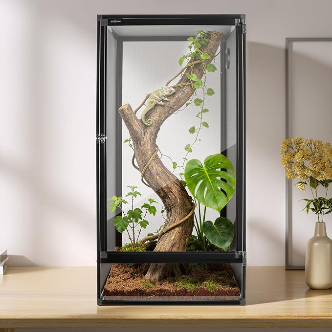 REPTI ZOO 18" x 18" x 36" Reptile Tank, Deluxe Foldable Screen Cage, 50 Gallon Vertical Terrarium with Fogger & Cable Pass, Tall Enclosure for Chameleon, Tree Frog, Crested Gecko, Arboreal Reptiles