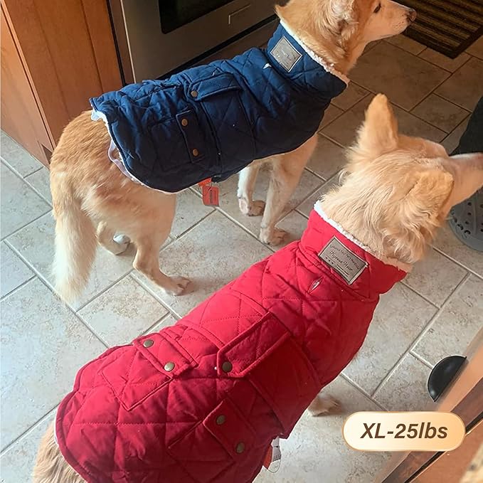 KYEESE Dog Coat Thick Pets Clothes with Pocket Waterproof Dogs Jacket with Fleece Lined Windproof Dog Coats for Small Dogs Soft Pet Sweater for Cold Weather Warm Pet Winter Puffer Coat with Leash Hole