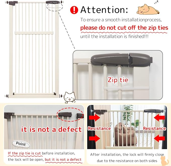 Lumizone Extra Tall Pet Gate 55.12" High Pressure Mounted 30.12"-38.38" Extra Wide (9 Sizes) 1.37" Gap for Cat Dog Stairs Doorway Hallway No Drilling Auto-Close (30.12"-38.38" W, Cream White)