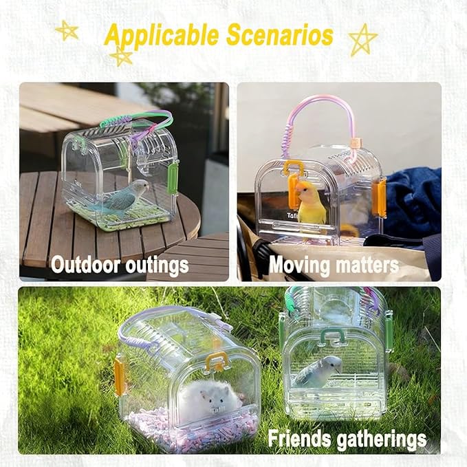 Portable Small Bird Travel Carrier Cage, Clear Acrylic Bird Cage with Shade Cover, Lightweight Bird Travel Carrier for Parrots Parakeets Cockatiels(B)