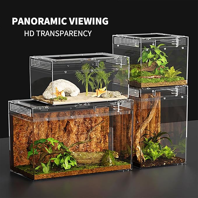 Reptile Mini PC Terrarium Amphibian Tank, 8"x8"x6"Jumping Spider Enclosure Multi-Habitat Reptile Terrarium for Tarantula, Hermit Crab, Insect, Fish, Frog, Small Bearded Dragon, Lizard