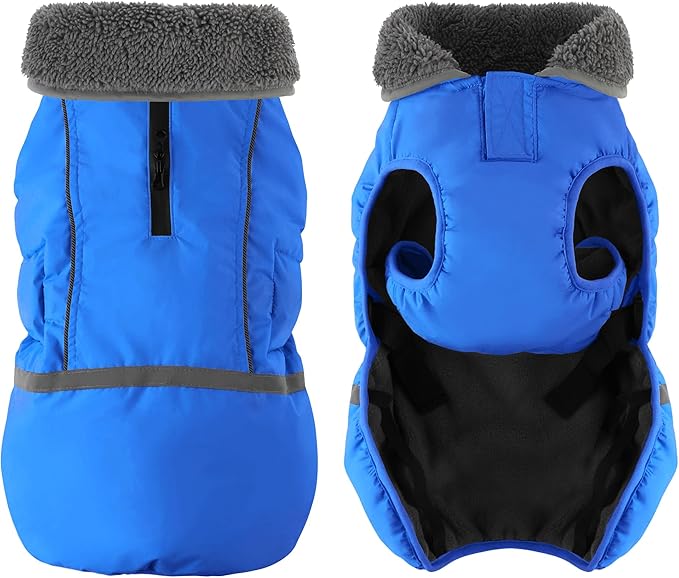 Dogcheer Warm Dog Coat, Waterproof Dog Jacket Christmas Puppy Winter Coat with Buckle, Reflective Adjustable Pet Snow Jacket Turtleneck Fleece Sweater for Small Medium Large Dogs - Blue, XL