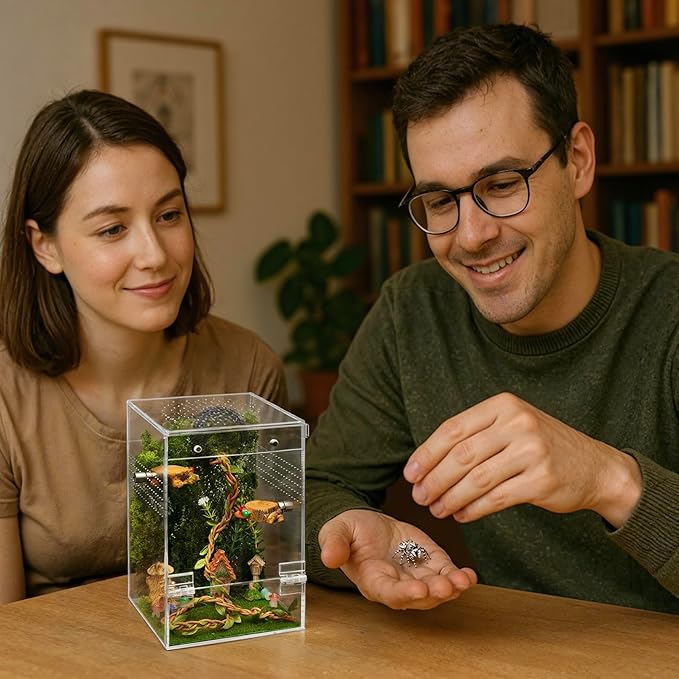 Jumping Spider Enclosure Kit,Escape Proof Reptile Tank,Praying Mantis Terrariums,Transparent Acrylic Bug Habitat,Arboreal Tarantula Cribs Cage,Insect Starter Container,Critter Keeper Large