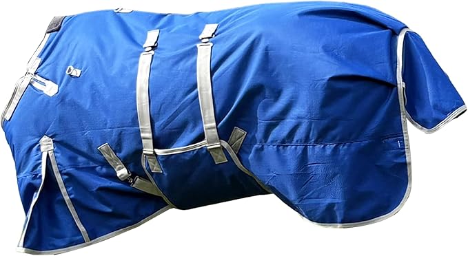 Horse Blanket, 1200D Water Resistant Winter Turnout Blanket, Winter Horse Blanket with Neck Cover and Belly Wrap Medium Weight with 220-Gram Polyester Poly Filling Liner,(155cm-81inch, Blue)
