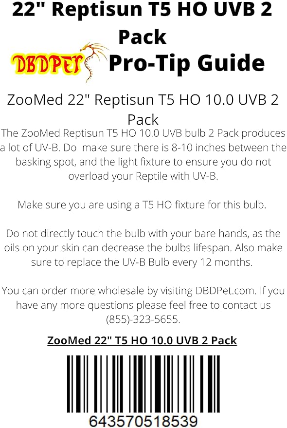DBDPet 's Bundle with Zoomed Reptisun 22" 10.0 UV-B T5HO 24w (2 Pack) - Includes Attached Pro-Tip Guide